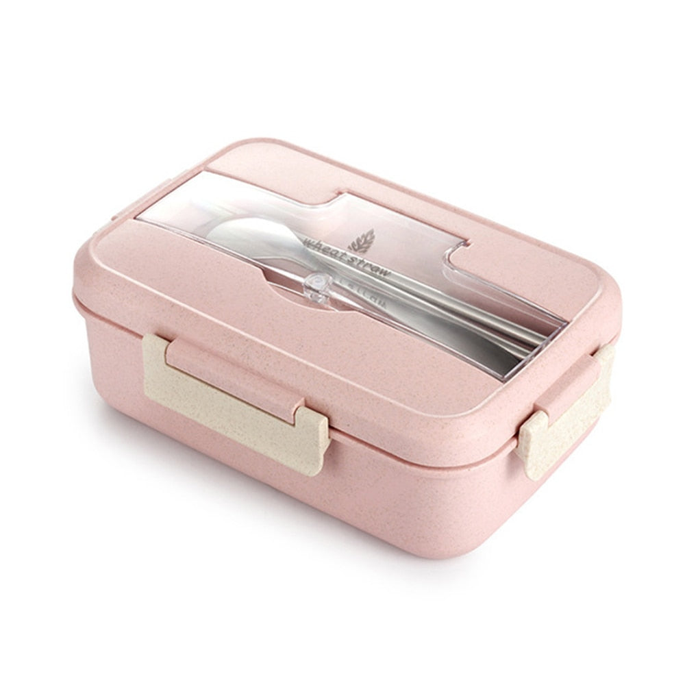 Lunch Box Food Container Bento Box Heated Lunchbox Kids Lunchbox Snack Straw Wheat Korean Sealed Student Plastic Box for Food - V.I.P Digital Presence