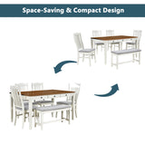 TOPMAX Mid-Century 6-Piece Wood Dining Table Set, Kitchen Table Set with Drawer  Upholstered Chairs and Bench  Butter Milk