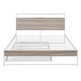 Queen Size Metal Platform Bed Frame with Trundle, USB Ports and Slat Support ,No Box Spring Needed White - V.I.P Digital Presence