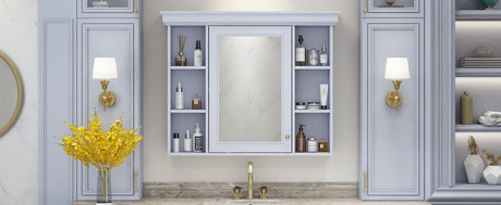 35'' x 28'' Blue Wall Mounted Bathroom Storage Cabinet with Mirror Door, Modern Bathroom Wall Cabinet with Mirror - V.I.P Digital Presence