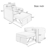 3 in 1 Convertible Sleeper Chair with Adjustable Backrest, Lounger Chair Turns Into Bed, Single Bed for Living Room, Linen, Tan - V.I.P Digital Presence