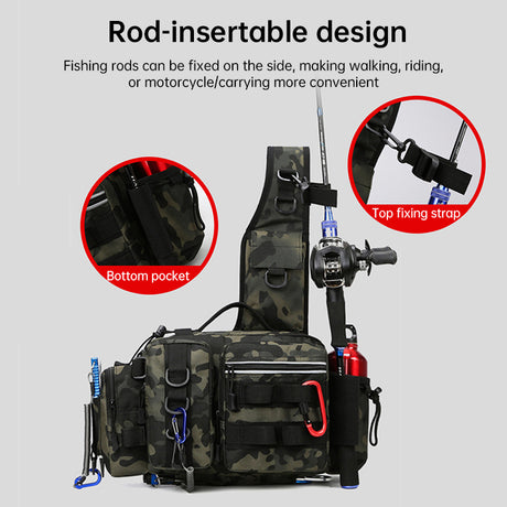 Men's Fishing Backpack: Equipped with bait box, equipment storage bag, pole holder, sling & shoulder bag design. - V.I.P Digital Presence