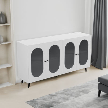 Modern Accent Sideboard Cabinet with Acrylic Doors, Freestanding Storage Cupboard Console Table for Kitchen Dining White - V.I.P Digital Presence