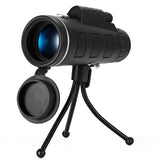 Telescopio monocular 40x60 con zoom y brújula, trípode con clip para teléfono móvil y cámara.