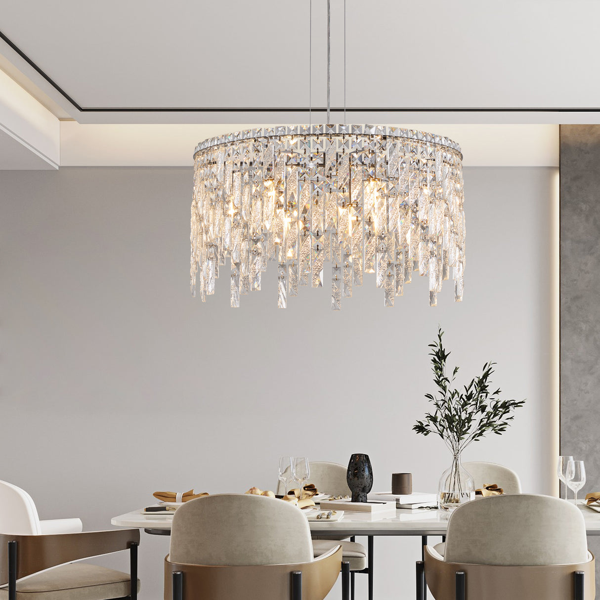 Deluxe round silver crystal chandelier, modern rectangular chandelier (excluding light bulbs) - V.I.P Digital Presence