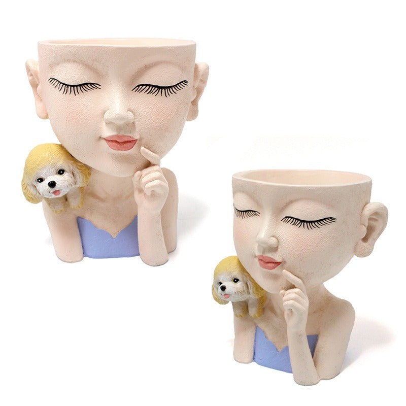 Creative resin succulent potted plant decoration for girl's puppy flower pot - V.I.P Digital Presence