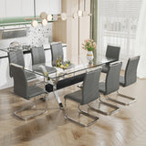 Dining table Modern tempered glass dining table Large modern office desk with silver plated metal legs and MDF crossbars - V.I.P Digital Presence