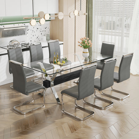 Dining table Modern tempered glass dining table Large modern office desk with silver plated metal legs and MDF crossbars - V.I.P Digital Presence