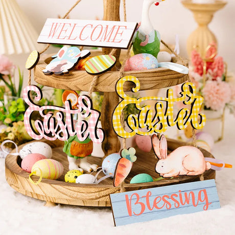 Easter decoration supplies Easter grid letter wooden pendant cartoon Easter egg rabbit pendant - V.I.P Digital Presence