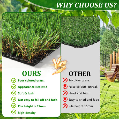 3FTX5FT Outdoor Artificial Grass Runway Blanket, Thick and Realistic Fake Grass Roll Decoration 1.38 "Pile Height - V.I.P Digital Presence