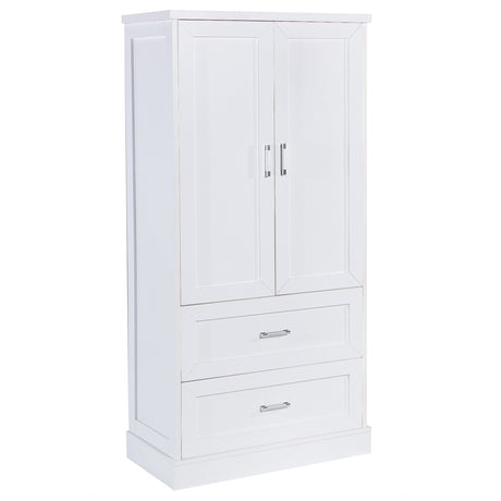Tall Bathroom Storage Cabinet, Cabinet with Two Doors and Drawers, Adjustable Shelf, MDF Board, White - V.I.P Digital Presence