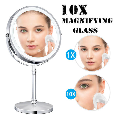 Dual sided 8" USB Wireless 1X&10X Rechargeable Vanity makeup mirror with lights - V.I.P Digital Presence