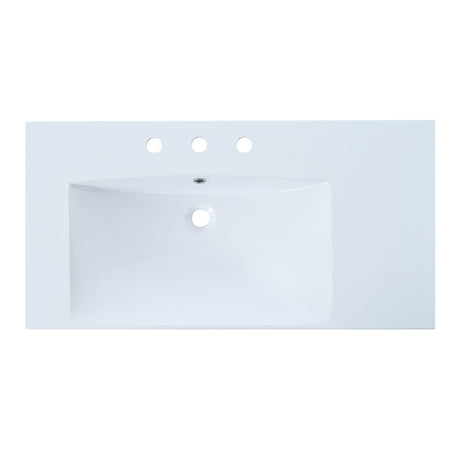 36" Single Bathroom Basin Sink, Left Offset Sink Vanity Top Only, 3-Faucet Holes, Resin - V.I.P Digital Presence