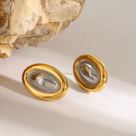 Stainless steel color blocked oval earrings fashionable and versatile titanium steel earrings - V.I.P Digital Presence