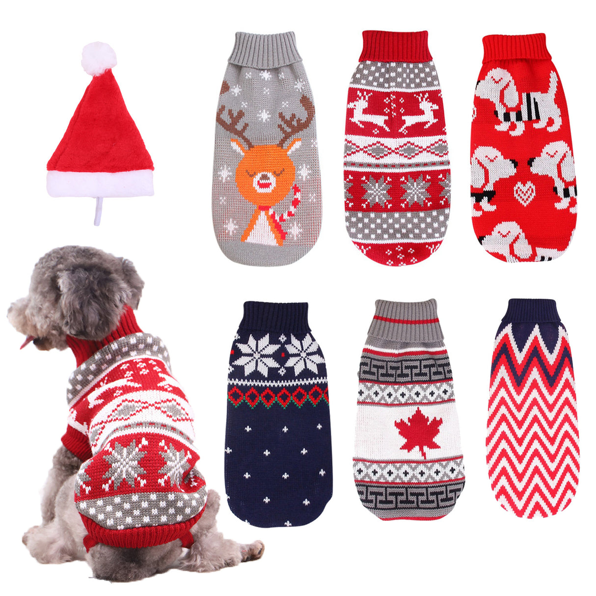 Christmas reindeer maple leaves snowflakes holiday pet clothes high necked knitted sweaters dog and cat clothing jackets - V.I.P Digital Presence
