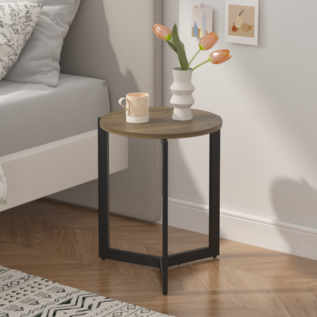 19.68''H Round Side Table, Round Accent End Table with Sturdy Metal Frame, Round Nightstand, for Living Room, Brown - V.I.P Digital Presence