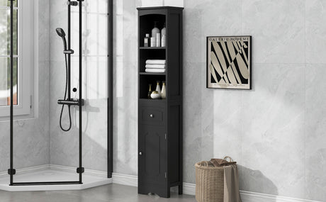 Tall Bathroom Cabinet, Freestanding Storage Cabinet with Drawer, MDF Board, Adjustable Shelf, Black - V.I.P Digital Presence