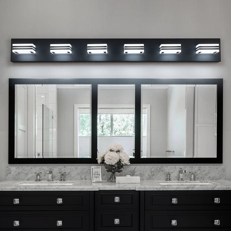 LED Modern Black Vanity Lights, 6-Lights Acrylic Matte Black Bathroom Vanity Lights Over Mirror - V.I.P Digital Presence