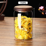 Glass sealed jar wooden lid kitchen universal storage jar coffee and flower tea display storage jar - V.I.P Digital Presence