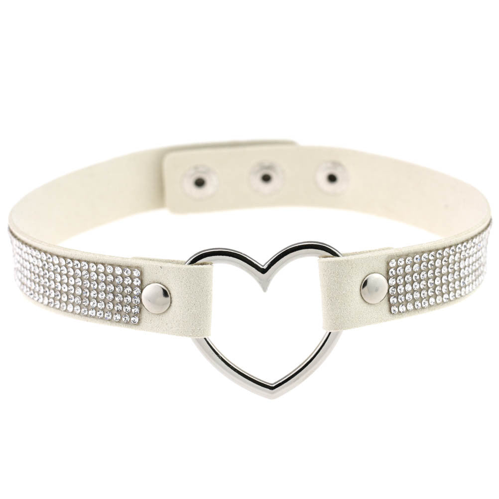 Japan's Harajuku Soft Girl Black Rhinestone Peach Heart Love-Shaped Collar Women's Neck Strap Collarbone Necklace Short - V.I.P Digital Presence