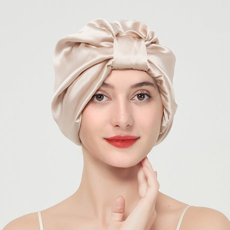 Double layer elastic simulation silk beauty makeup satin knotted hair care home French nightcap - V.I.P Digital Presence