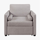 3 in 1 Convertible Sleeper Chair with Adjustable Backrest, Lounger Chair Turns Into Bed, Single Bed for Living Room, Linen, Tan - V.I.P Digital Presence