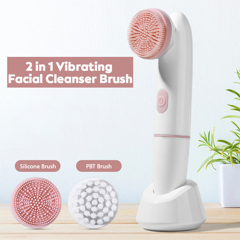 2-Speed 2-In-1 Silicone Facial Cleanser Sonic Vibration Face Wash Brush Electric Face Wash Pore Cleanser - V.I.P Digital Presence