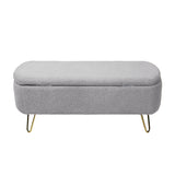 Grey Storage Ottoman Bench for End of Bed Gold Legs Modern Grey Faux Fur Entryway Bench - V.I.P Digital Presence