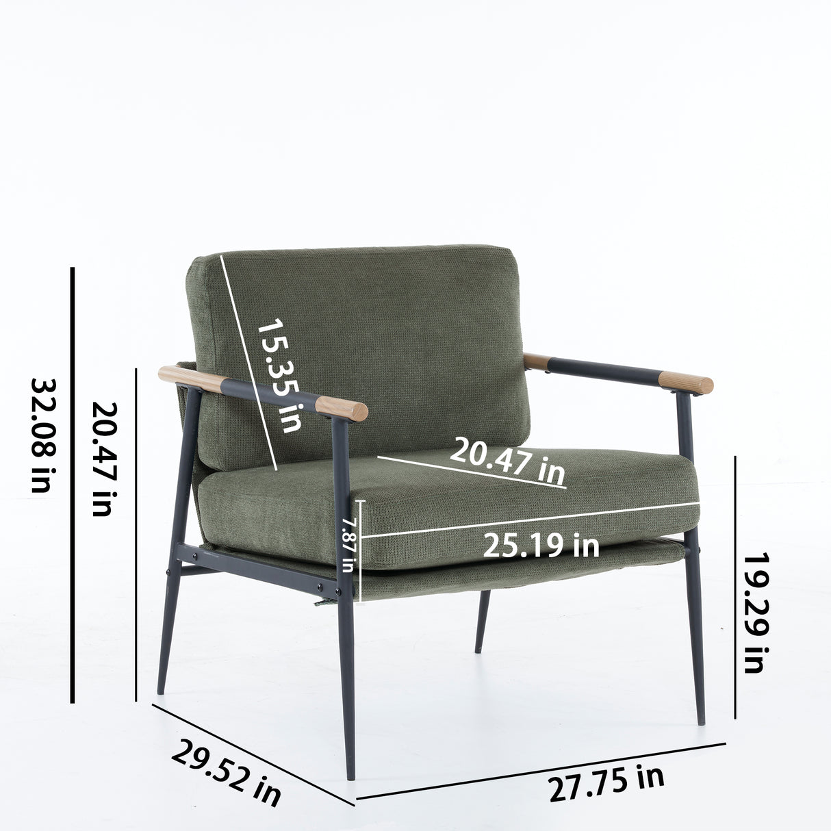 Soft padded reading armchair Chenille fabric modern armchair with metal frame, living room decorative chair, green - V.I.P Digital Presence