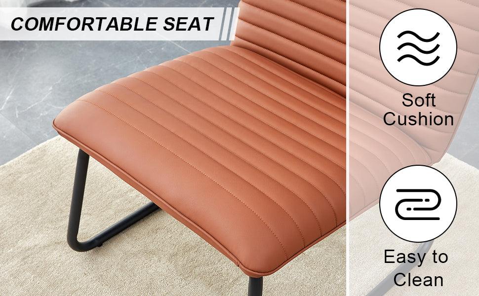 Brown minimalist armless sofa chair with PU backrest and black metal legs