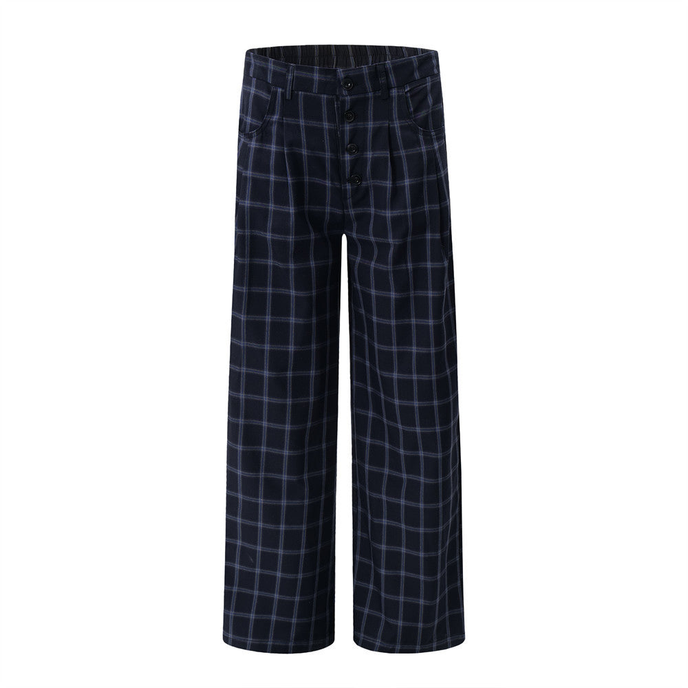 Street Trend Retro Plaid Casual Pants Men's Sportswear High Street Vibe Loose Plaid Wide Leg Straight Trousers - V.I.P Digital Presence