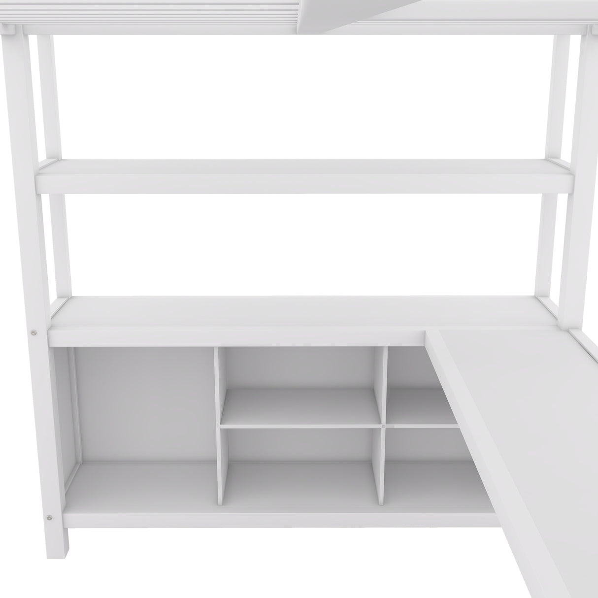 Metal loft bed with wardrobe and L-shaped desk, full-size loft bed with storage cabinet and shelf, white - V.I.P Digital Presence
