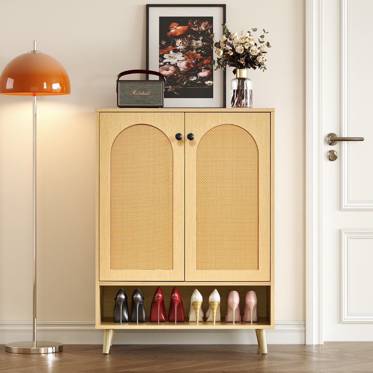 Shoe Storage Cabinet with Adjustable Plates Natural doors - V.I.P Digital Presence