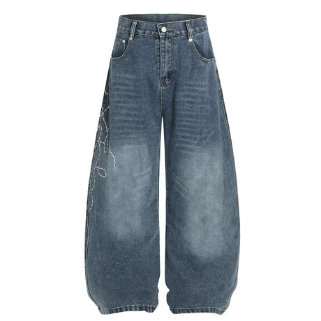 Streetwear High Street Letter Print Slash Denim Trousers Men's Work Pants Washed Vintage Loose Wide Leg Floor-Length Pants - V.I.P Digital Presence