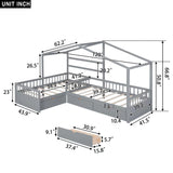 Twin Size House Platform Bed with Three Storage Drawers Gray