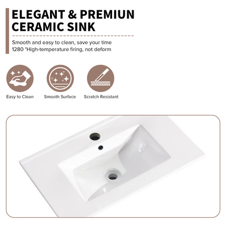 30 Inch Bathroom Ceramic Sink Basin, White - V.I.P Digital Presence