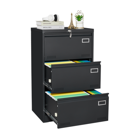 Filing Cabinet Lateral File Cabinet 3 Drawer Blcak Locking Metal File Cabinets Three Drawer - V.I.P Digital Presence