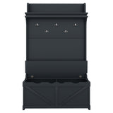 Hall tree with storage desk, entrance desk with drawers and 5 hooks, display rack, dark blue - V.I.P Digital Presence