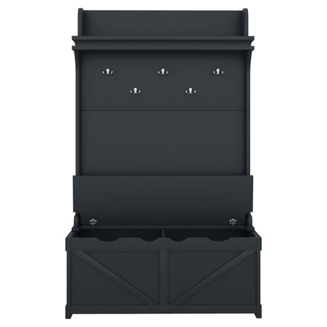 Hall tree with storage desk, entrance desk with drawers and 5 hooks, display rack, dark blue - V.I.P Digital Presence