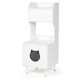 White wooden hidden cat trash can with rack and trash can shell, indoor cat house pet box, storage cabinet - V.I.P Digital Presence