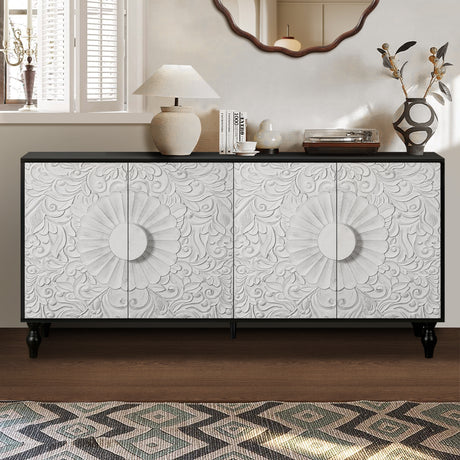 Vintage White Large Faceted Carved And Spliced Doors Combined With Black Frames For TV Stand Table,Sideboards, Accent Cabinets - V.I.P Digital Presence