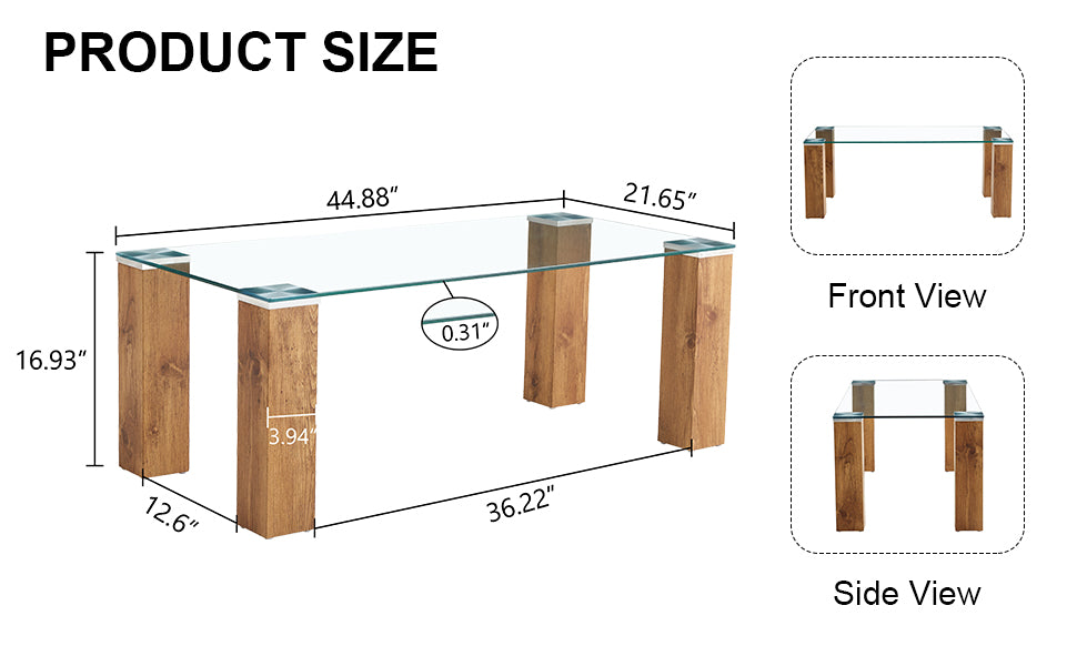 Glass-Top Coffee Table tea table with MDF Legs - Stylish Blend of Elegance and Durability 44.9"*21.7"*16.9"