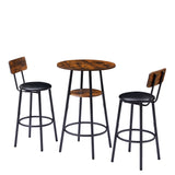 Round bar stool set with shelf upholstered stool with backrest Rustic Brown 23.62'' W x 23.62'' D x 35.43'' H - V.I.P Digital Presence