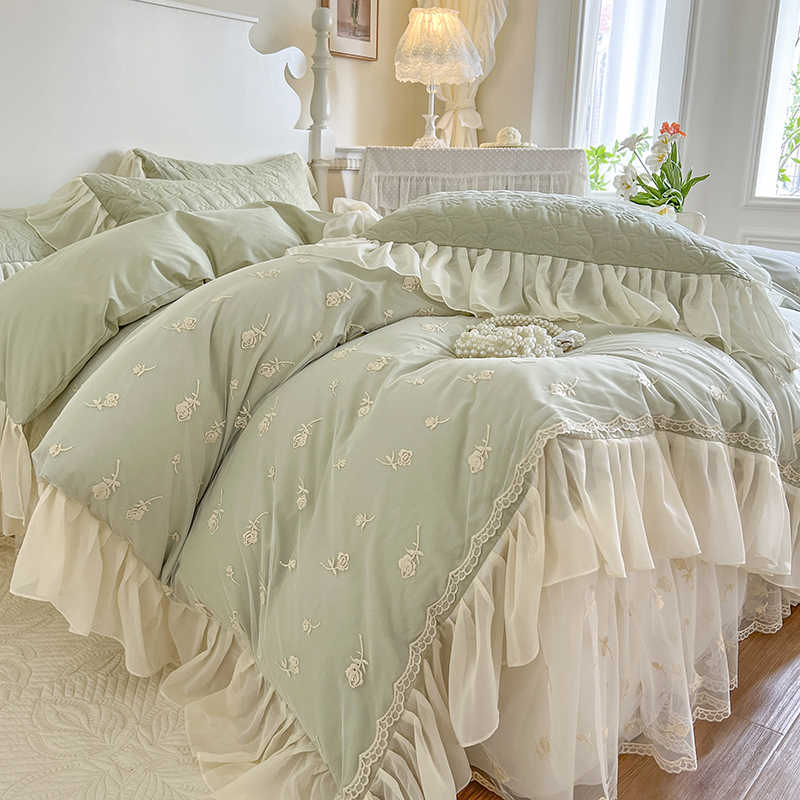 Cotton padded bed skirt with princess style pure cotton lace lace bed sheet and duvet cover - V.I.P Digital Presence