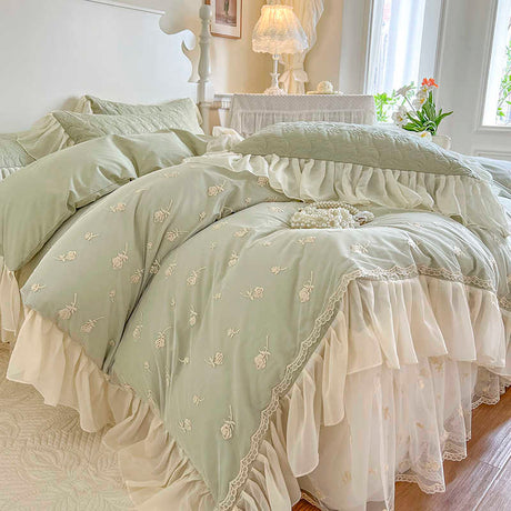Cotton padded bed skirt with princess style pure cotton lace lace bed sheet and duvet cover - V.I.P Digital Presence