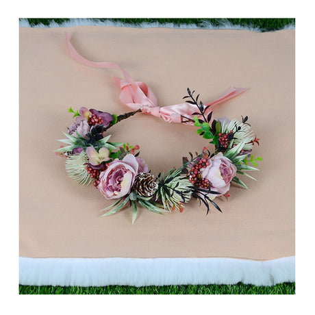 Vintage flower wreath autumn pine cone handmade simulation flower bridal hair accessory Hanfu headwear female - V.I.P Digital Presence