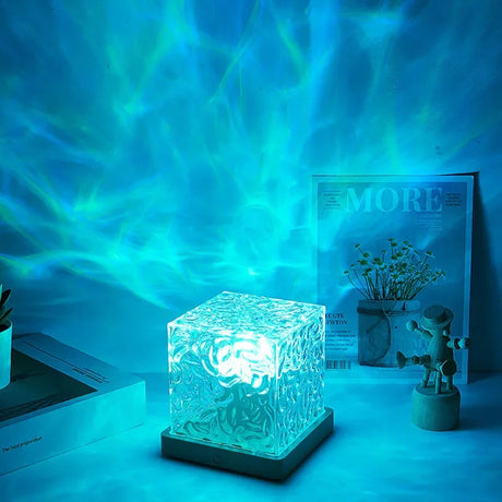 3/16 Colors Dynamic Rotating Water Ripple Projector Night Light Flame Crystal Lamp for Living Room Study Bedroom Bedside Decor - V.I.P Digital Presence