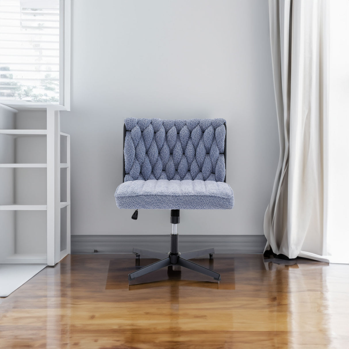 Armless Office Desk Chair No Wheels BLUE