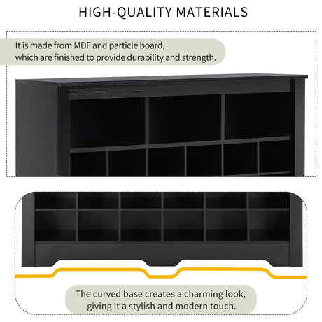 ONTREND Sleek Design 24 shoe cabinet, modern shoe cabinet with curved base, high-quality multifunctional side panel, black - V.I.P Digital Presence