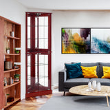 Corner Curio Dispaly Cabinet with Lights, Adjustable Tempered Glass Shelves, Mirrored Back,Cherry(E26 light bulb not included) - V.I.P Digital Presence